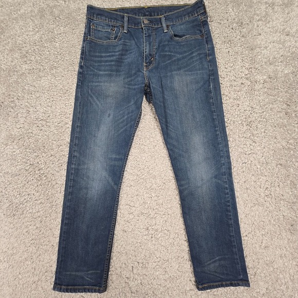 Levis 502 Jeans Mens 32x30 (Fits 30x27) Blue Tapered‎ Whiskers Mid Rise Denim - Picture 1 of 15